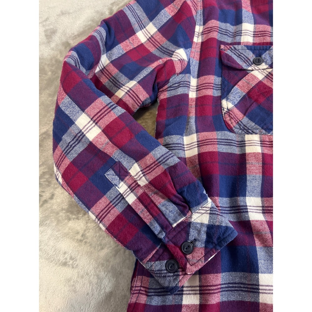 Boston Traders Mens Sherpa Lined Plaid Flannel Hooded Shirt Jacket Red Blue L - Picture 3 of 14